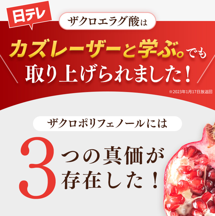 ザクロエラグ酸はカズレーザーと学ぶ。でも取り上げられました!　ザクロポリフェノールには3つの真価が存在した！
