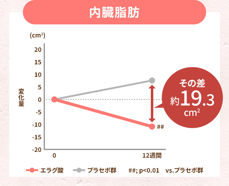 エラグ酸12週間摂取後の内臓脂肪変化グラフ
