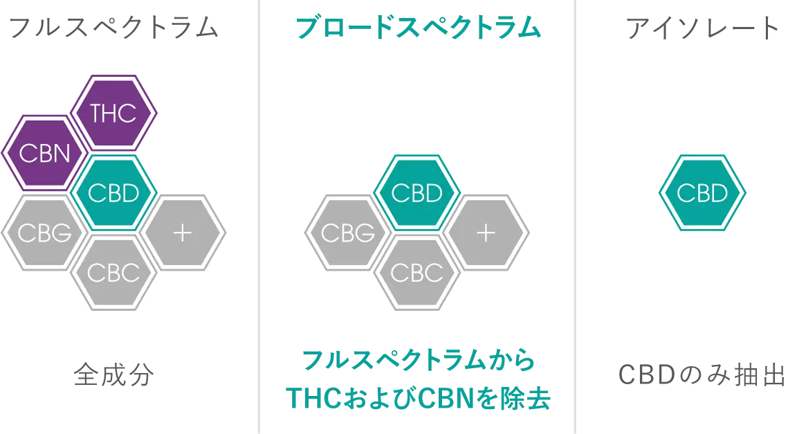 フルスペクトラム、ブロードスペクトラム、アイソレートの比較