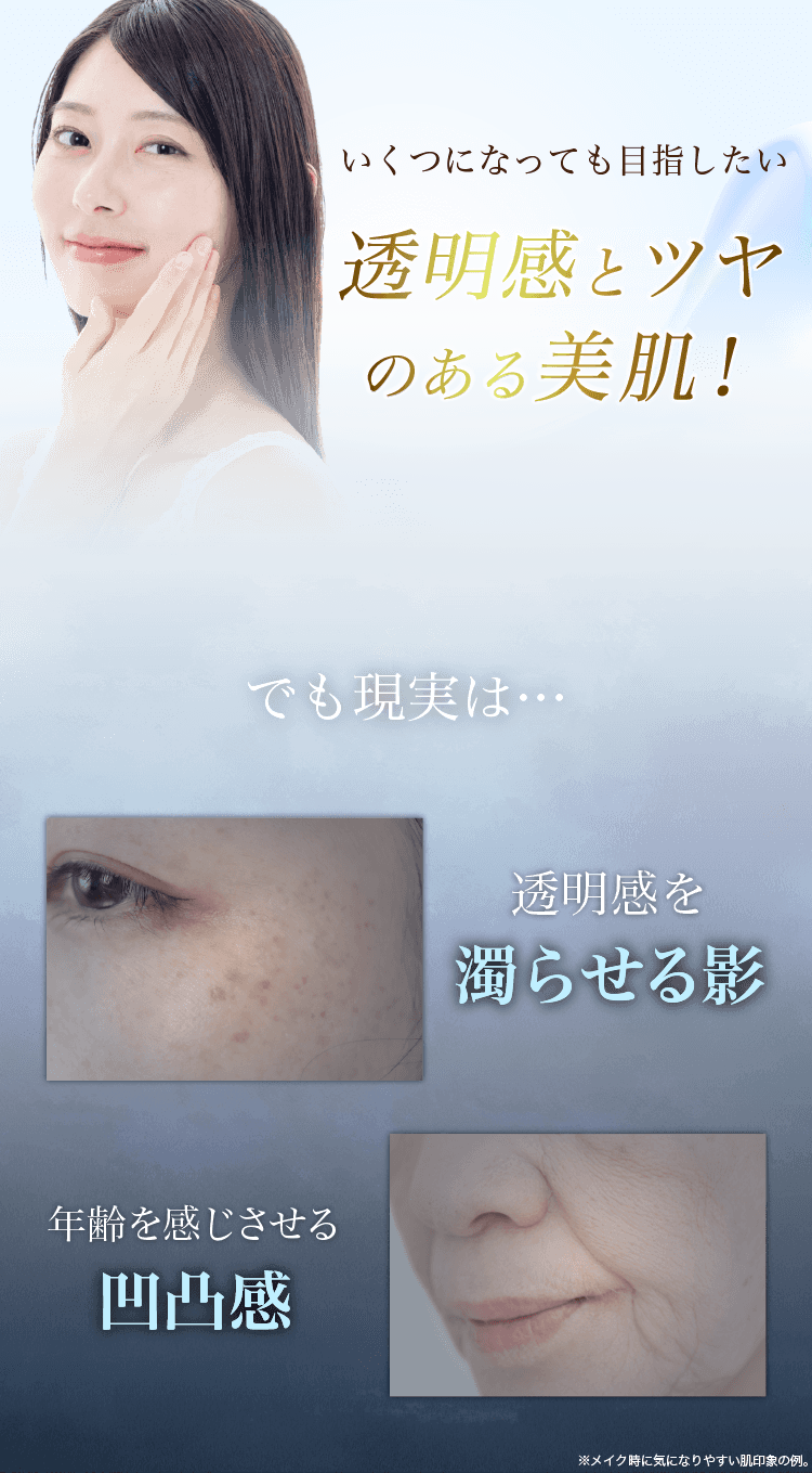 いくつになっても目指したい透明感とツヤのある美肌！でも現実は、透明感を濁らせる影、年齢を感じさせる凹凸感