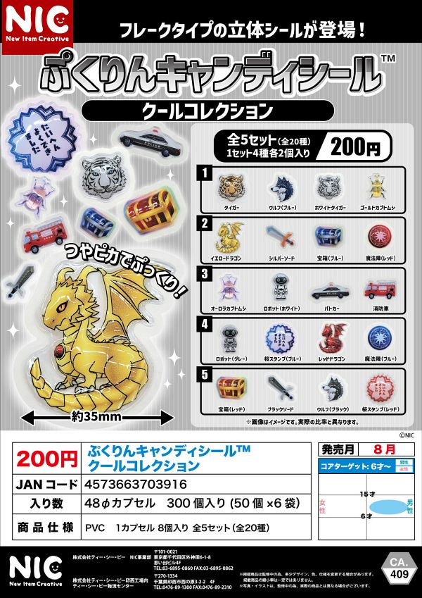 【8月発売】ぷくりんキャンディシール クールコレクション 50個入り (200円カプセル)【二次予約】