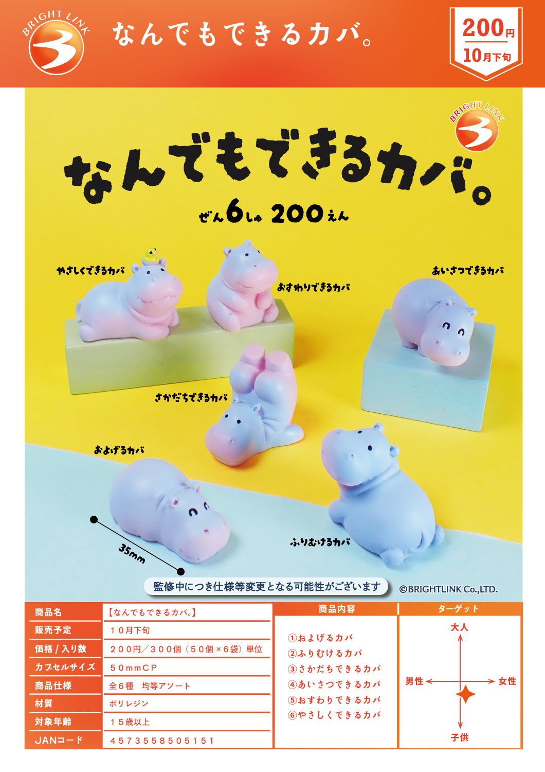 【10月発売】【11月延期】なんでもできるカバ。 50個入り (200円カプセル)【二次予約】