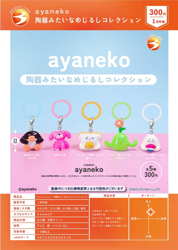 【1月発売】ayaneko 陶器みたいなめじるしコレクション 40個入り (300円カプセル)【一次予約】