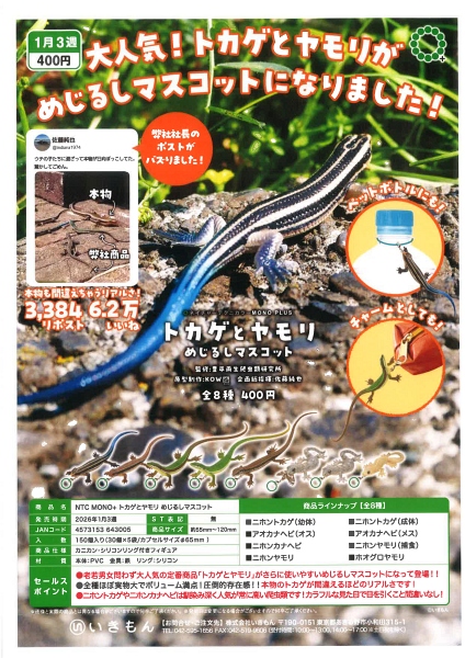 【1月発売】NTC MOMO＋ トカゲとヤモリ めじるしマスコット 30個入り (400円カプセル)【二次予約】