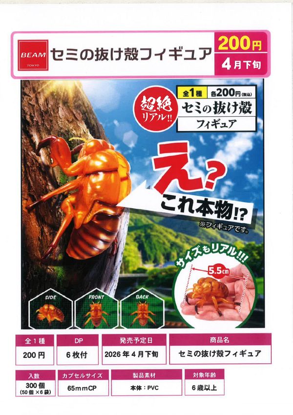 【4月発売】【5月延期】セミの抜け殻フィギュア 50個入り (200円カプセル)【二次予約】
