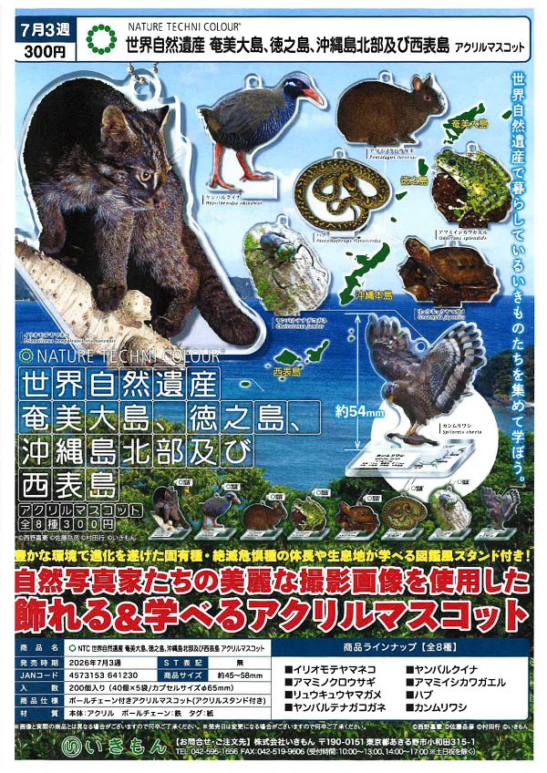 【7月発売】世界自然遺産奄美大島、徳之島、沖縄島本部及び西表島 アクリルマスコット 40個入り (300円カプセル)【一次予約】