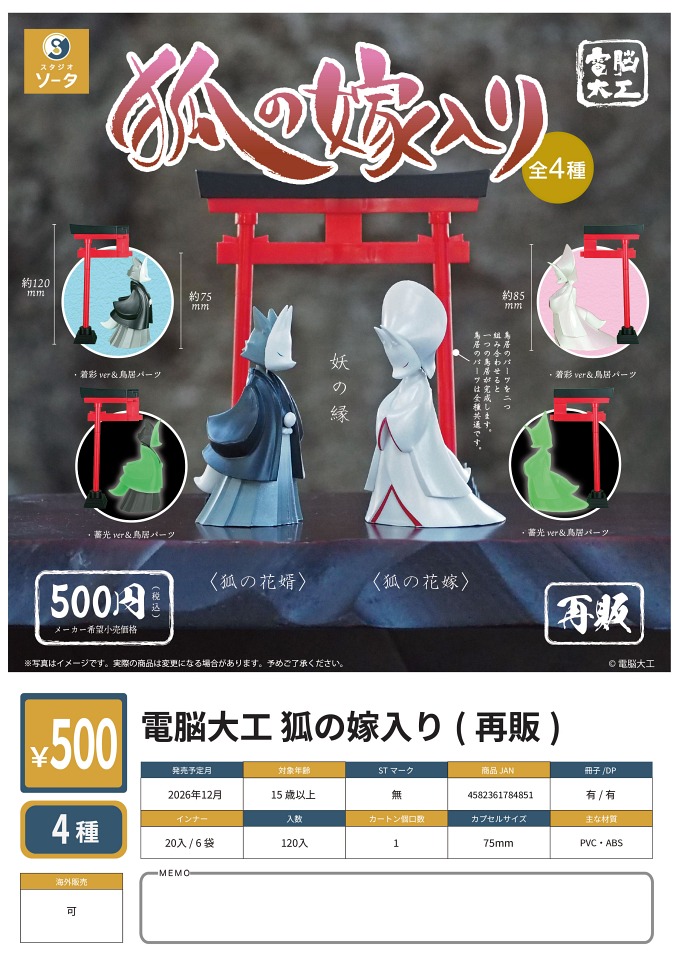 【12月発売】再販 電脳大工 狐の嫁入り 20個入り (500円カプセル)【一次予約】