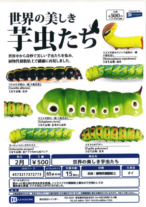 【2月発売】世界の美しき芋虫たち 20個入り (500円カプセル)【一次予約】