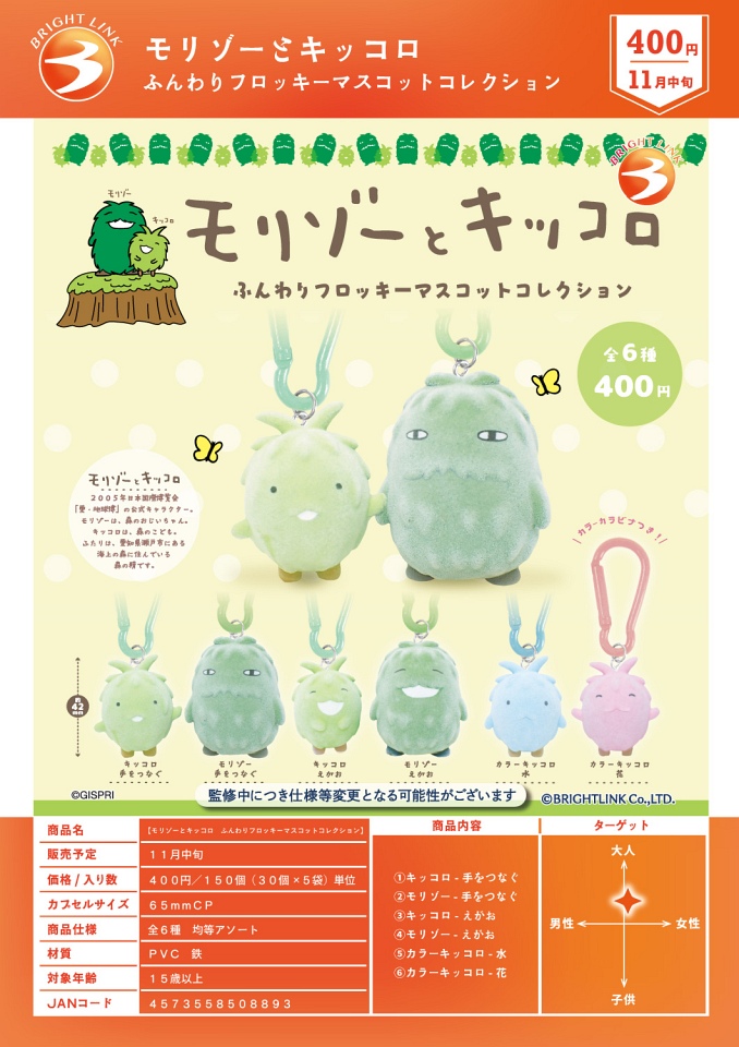 【11月発売】モリゾーとキッコロ ふんわりフロッキーマスコットコレクション 30個入り (400円カプセル)【一次予約】