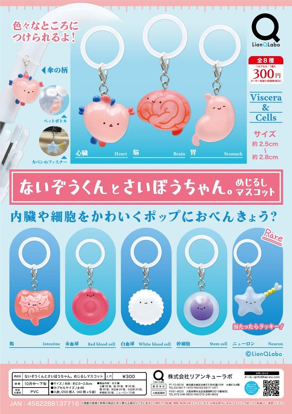 （お一人様5袋まで）【10月発売】ないぞうくんとさいぼうちゃん。めじるしマスコット 40個入り (300円カプセル)【二次予約】
