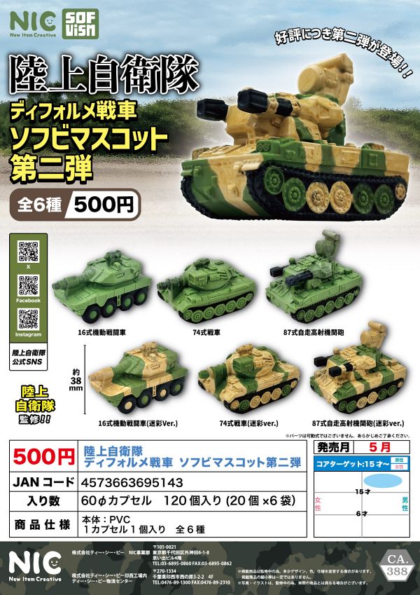 【5月発売】陸上自衛隊 ディフォルメ戦車 ソフビマスコット 第二弾 20個入り (500円カプセル)【二次予約】