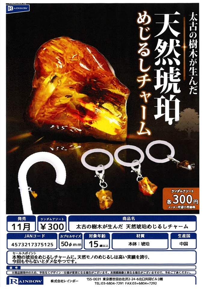 【11月発売】太古の樹木が生んだ 天然琥珀めじるしチャーム 40個入り (300円カプセル)【一次予約】