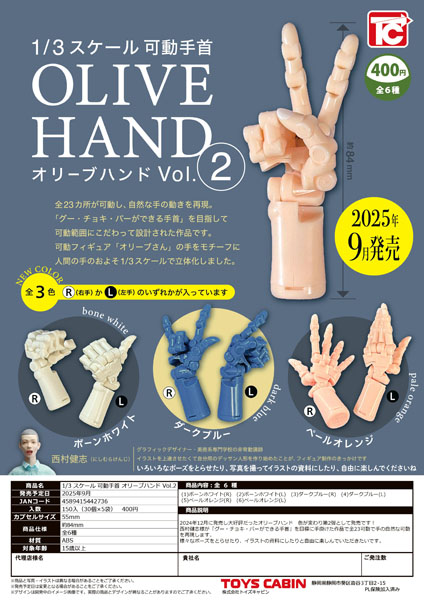 【9月発売】1/3スケール可動手首オリーブハンドVol.2  30個入り (400円カプセル)【二次予約】
