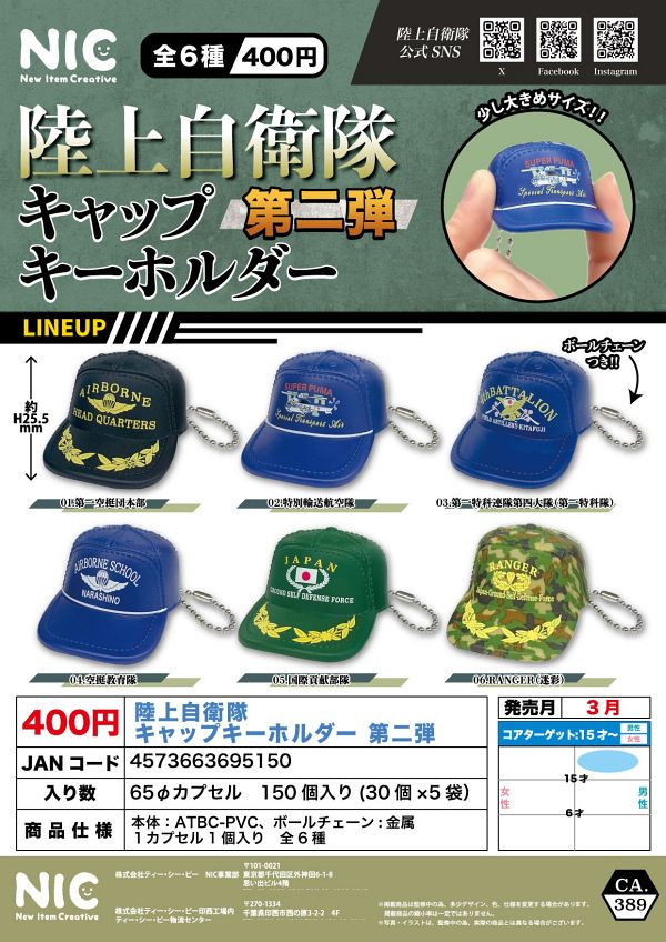【3月発売】陸上自衛隊 キャップキーホルダー 第二弾 30個入り (400円カプセル)【二次予約】