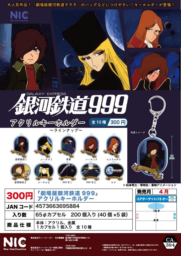 【4月発売】「劇場版銀河鉄道999」アクリルキーホルダー 40個入り (300円カプセル)【二次予約】
