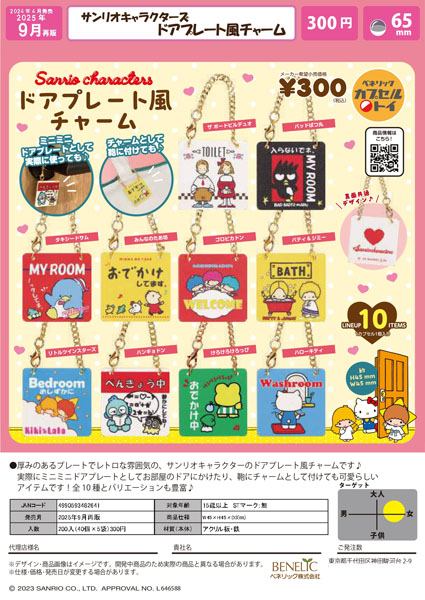 【9月発売】【再販】 サンリオキャラクターズ　ドアプレート風チャーム 40個入り (300円カプセル)【二次予約】