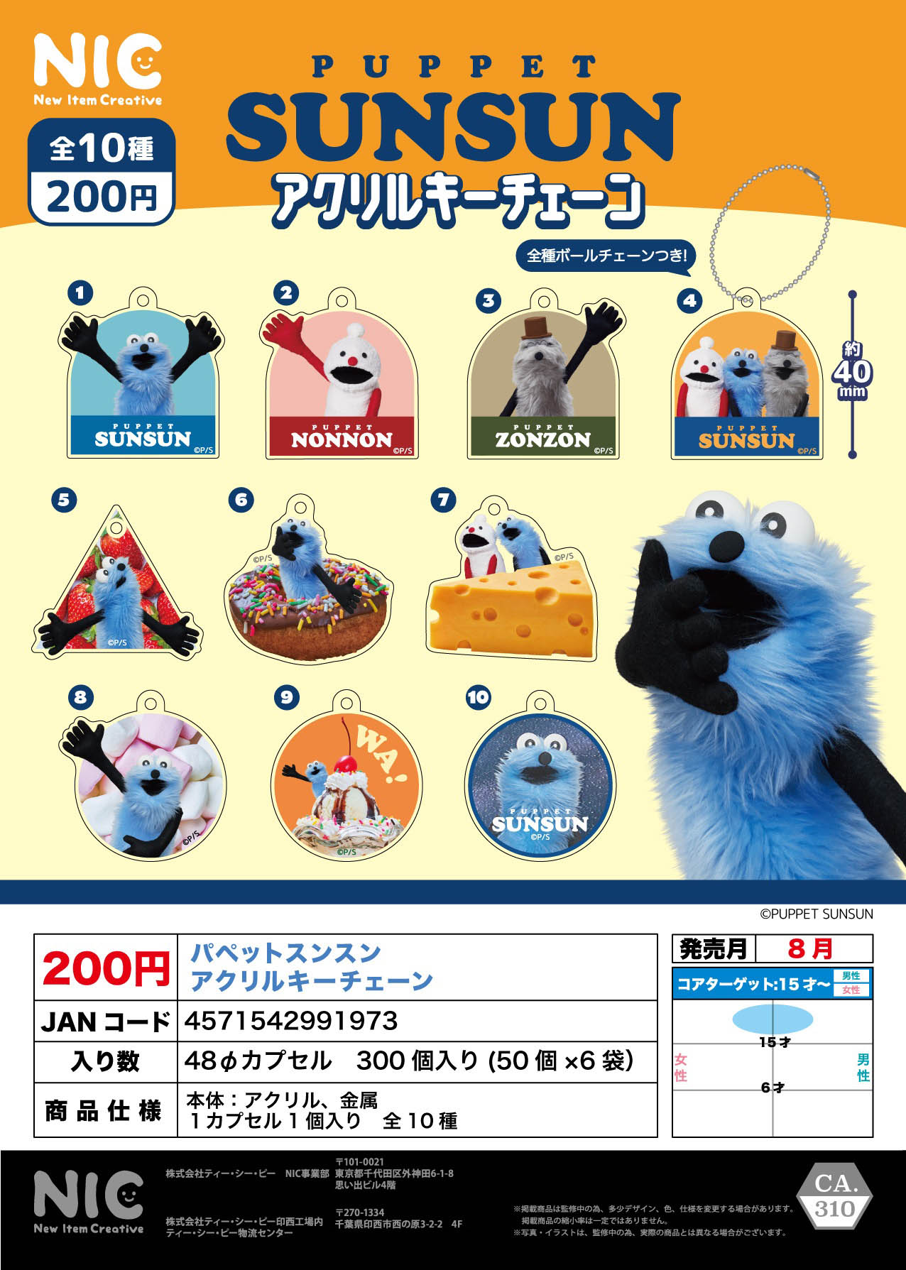【8月発売】再販 パペットスンスン アクリルキーチェーン 50個入り(200円カプセル)【一次予約】