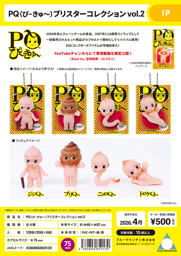 【4月発売】PQ（ぴ〜きゅ〜）ブリスターコレクションvol.2 20個入り (500円カプセル)【二次予約】