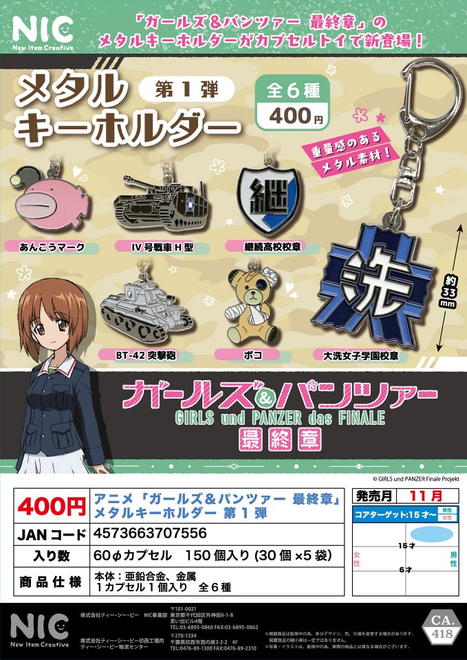 【11月発売】アニメ「ガールズ＆パンツァー最終章」メタルキーホルダー第1弾 30個入り (400円カプセル)【一次予約】