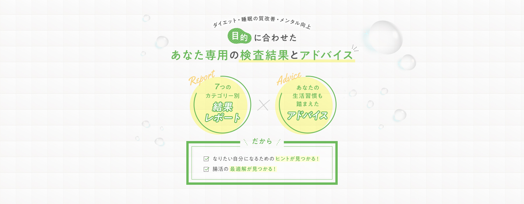 目的に合わせたあなた専用の検査結果とアドバイス
