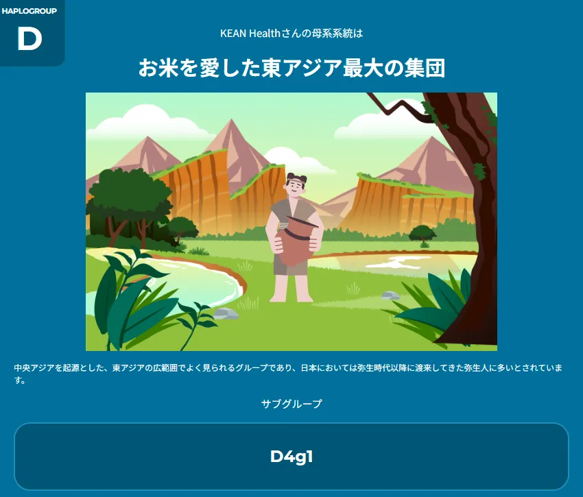 母系ハプログループ（ミトコンドリアDNA） 結果画面