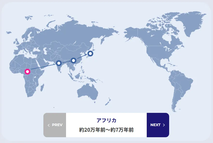 祖先の移動軌跡 結果画面