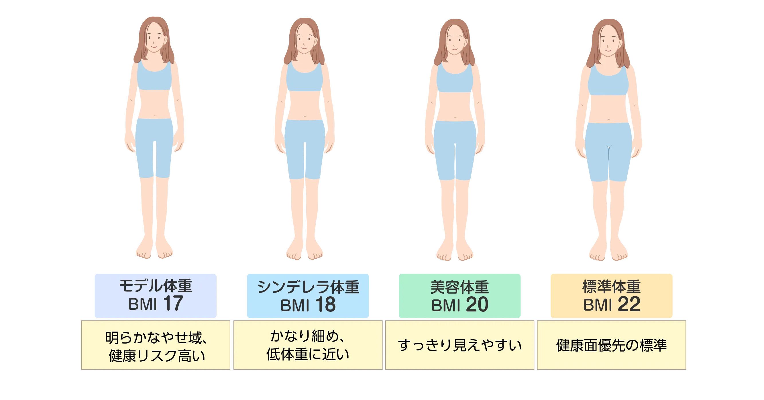 モデル体重・シンデレラ体重・美容体重・標準体重の比較
