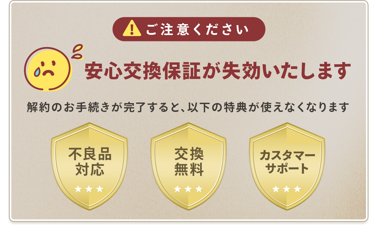 ご注意下さい。安心交換保障が失効いたします