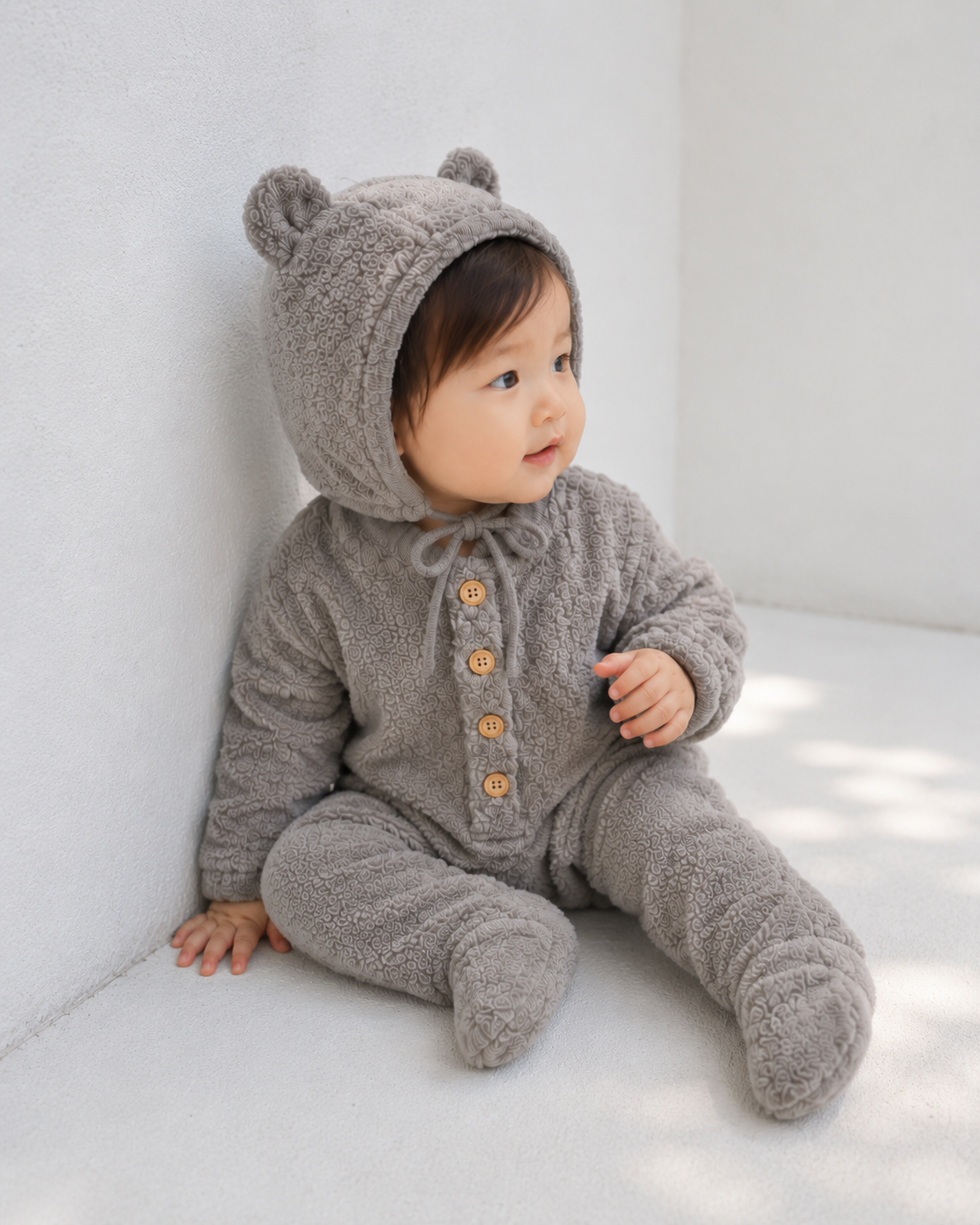 テディベアベビーロンパース　3色展開(A00004) Size: 73Size White