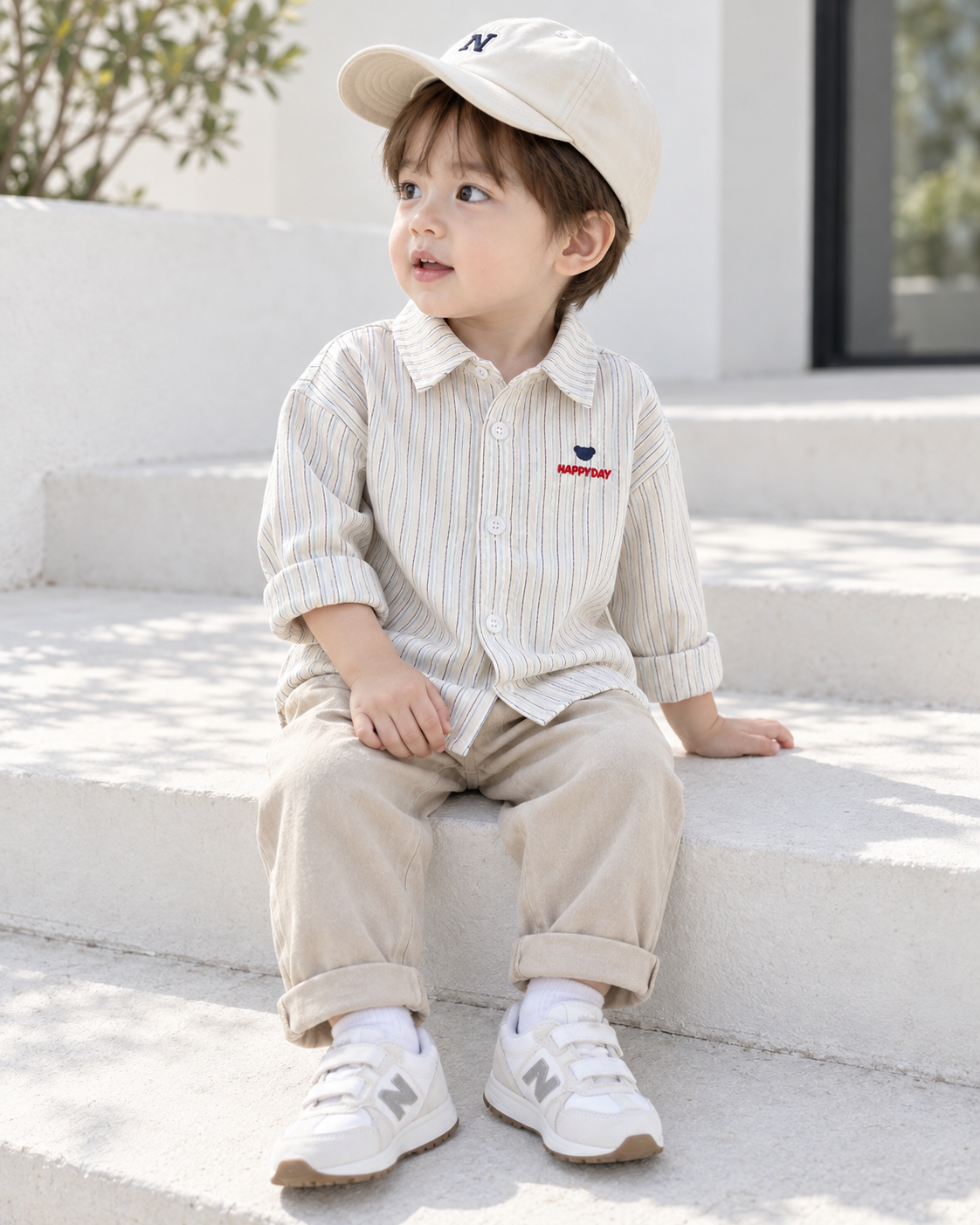 ナチュラルストライプ ワンポイントシャツ(A00059) Size: 73Size