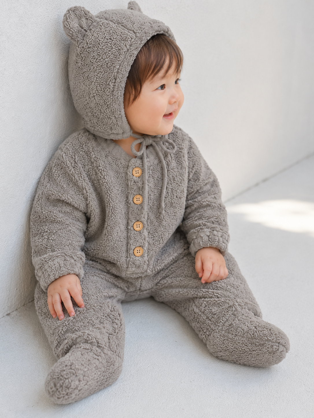 テディベアベビーロンパース　3色展開(A00004) Size: 73Size White