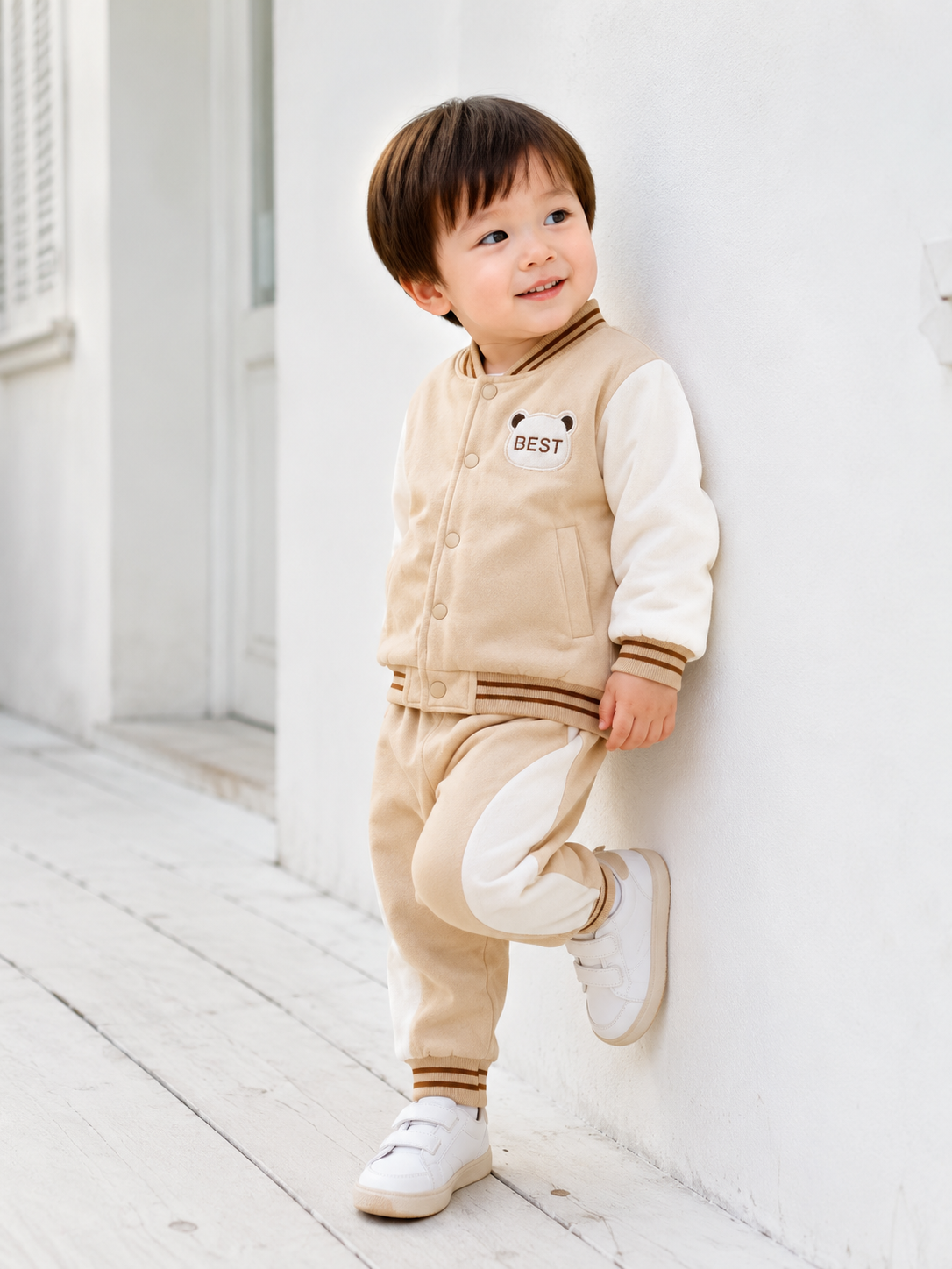 ベアワッペンスタジャンセットアップ 2色展開(A00015) Size: 80cm brown