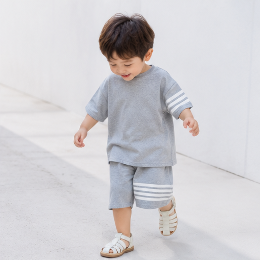ラインスリーブカジュアルセットアップ 2色展開(A00012) Size: 110Size Beige