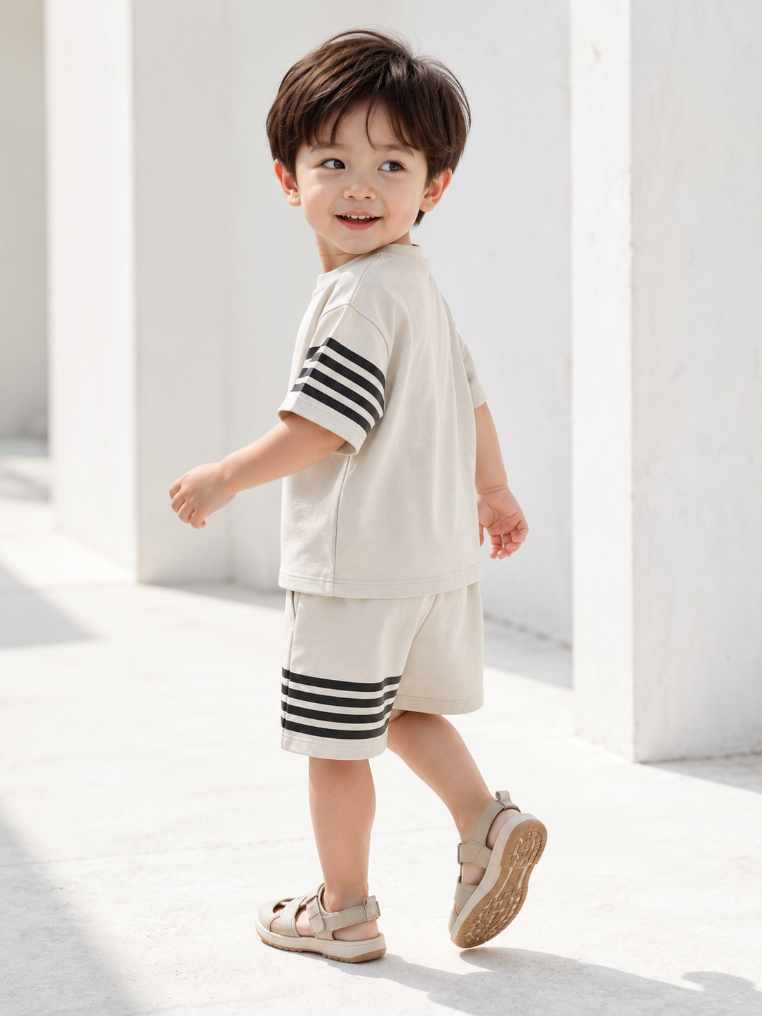 ラインスリーブカジュアルセットアップ 2色展開(A00012) Size: 110Size Beige