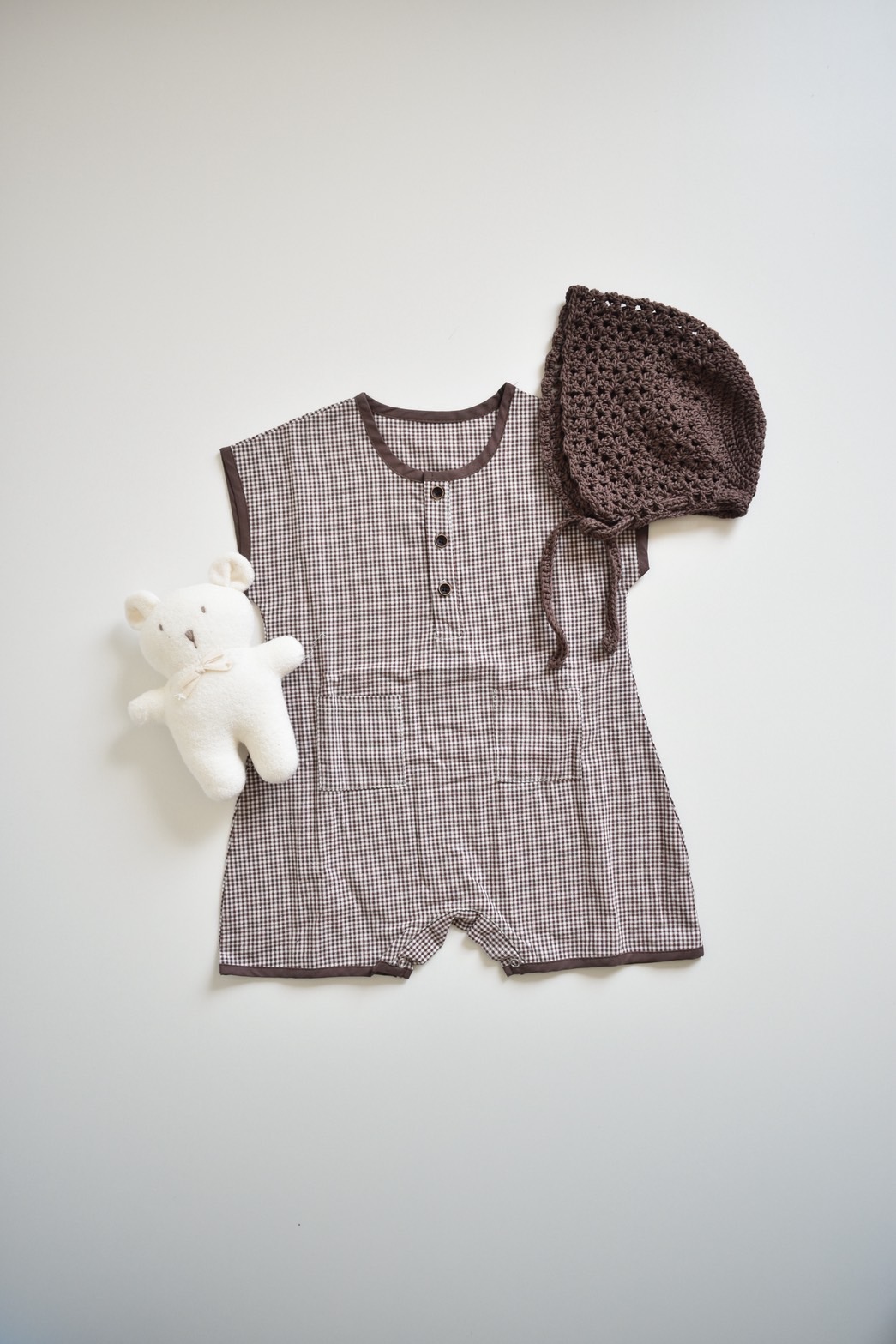 レトロチェック ポケットロンパース (A00033) Size: 73Size