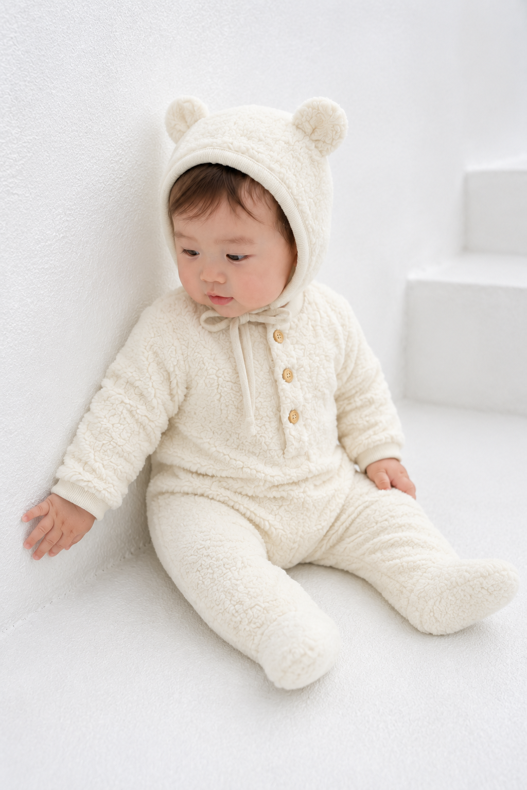 テディベアベビーロンパース　3色展開(A00004) Size: 73Size White