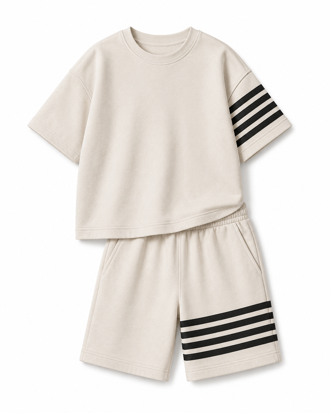 ラインスリーブカジュアルセットアップ Size: 110Size Beige