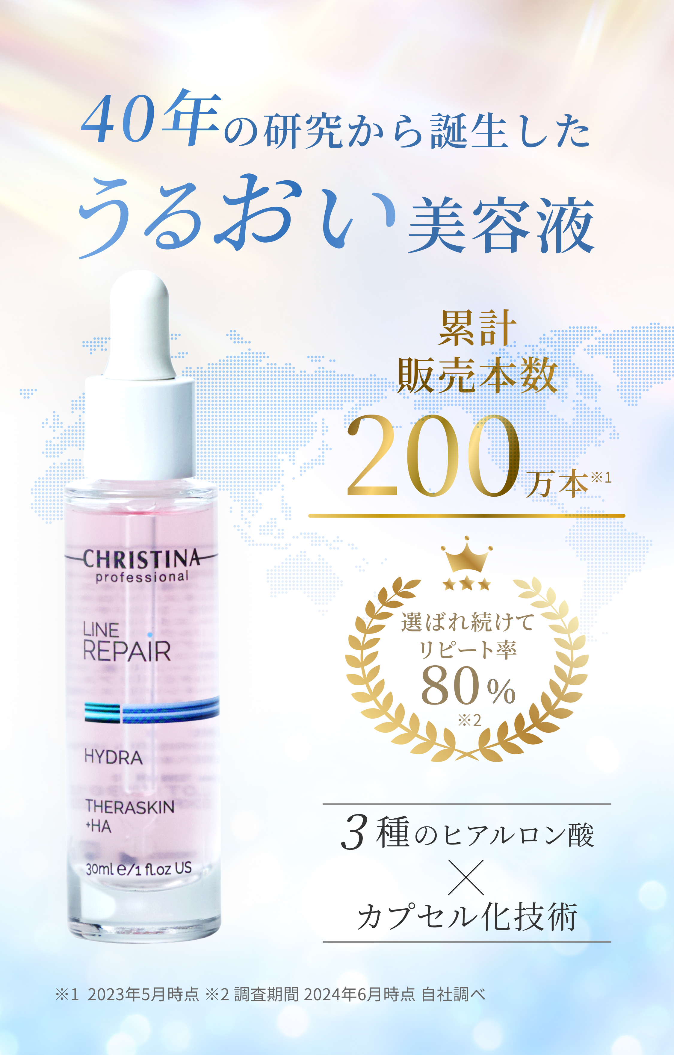 エステティシャンが選ぶ「本格スキンケア」 ヒアルロン酸×カプセル化技術で光まとう透明美肌へ 40年の研究が育んだ感動のヒアルロン酸美容液 THERASKIN(テラスキン)