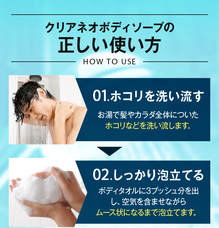 クリアネオボディソープの正しい使い方