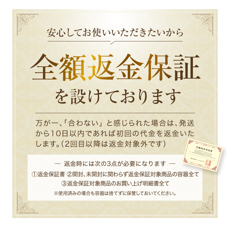 全額返金保証書付き