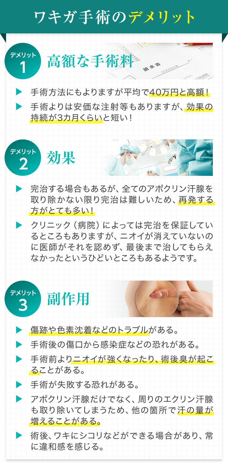 わきが手術のデメリット