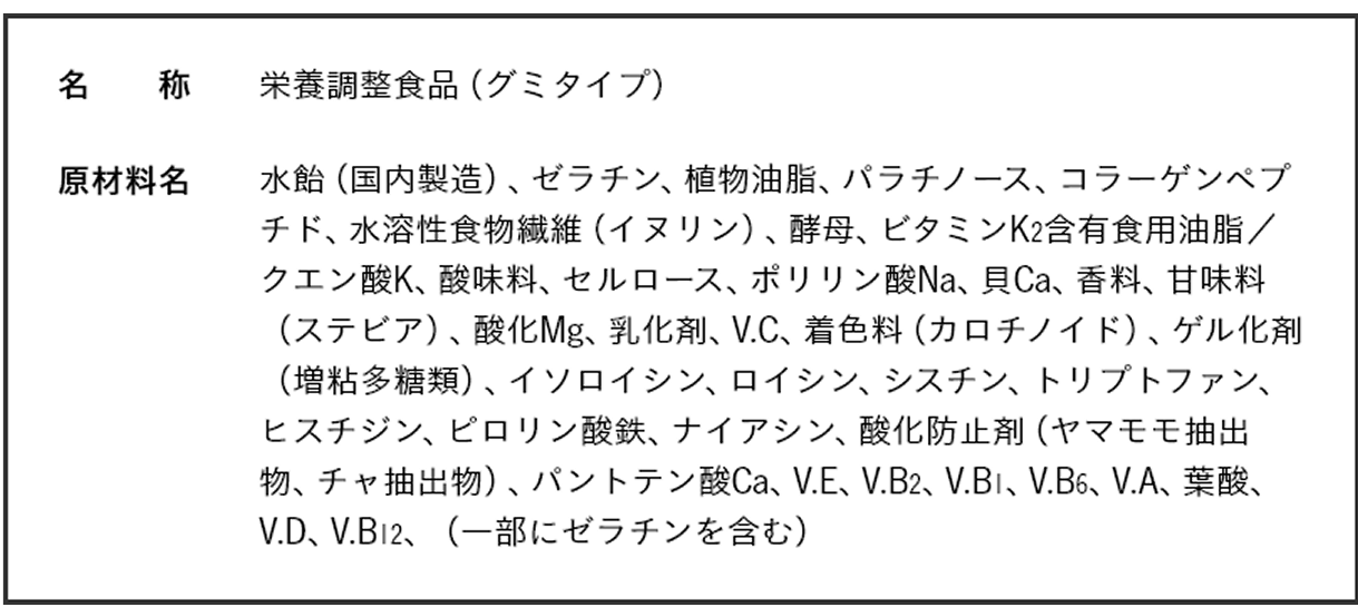 COMPグミ 原材料名