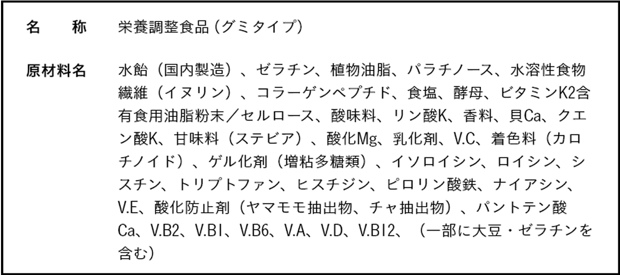 COMP完全グミ 原材料名