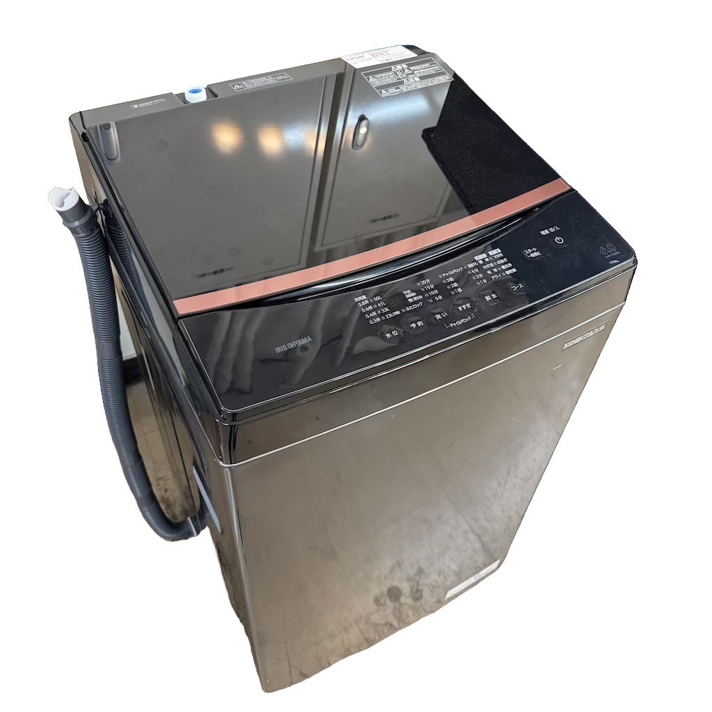アイリスオーヤマ 6.0kg 全自動洗濯機 IAW-T605BL 2023年製 ガラストップ ブラック 一人暮らし 単身用