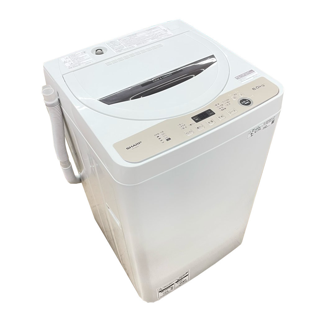 6.0kg 全自動洗濯機 送風乾燥機能 シャープ 2022年製 ES-GE6F-T 穴なし槽 一人暮らし 単身用