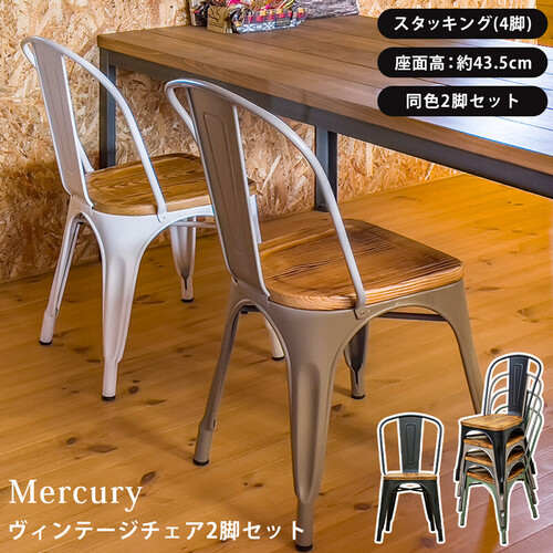 2脚セット 重厚感のあるスチールを組み合わせたヴィンテージチェア 全5色 Mercury