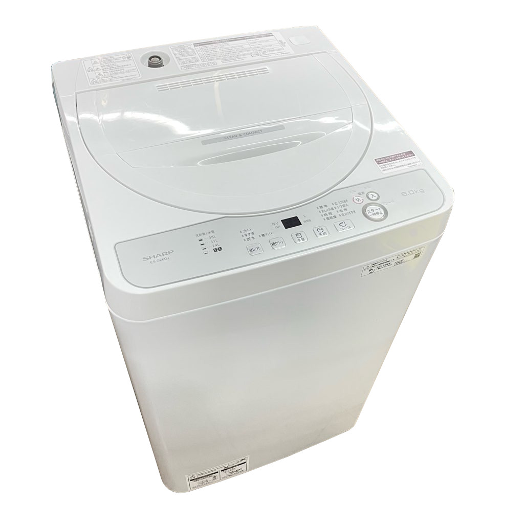 6.0kg 全自動洗濯機 送風乾燥機能 シャープ 2022年製 ES-GE6GJ-W 槽クリーン