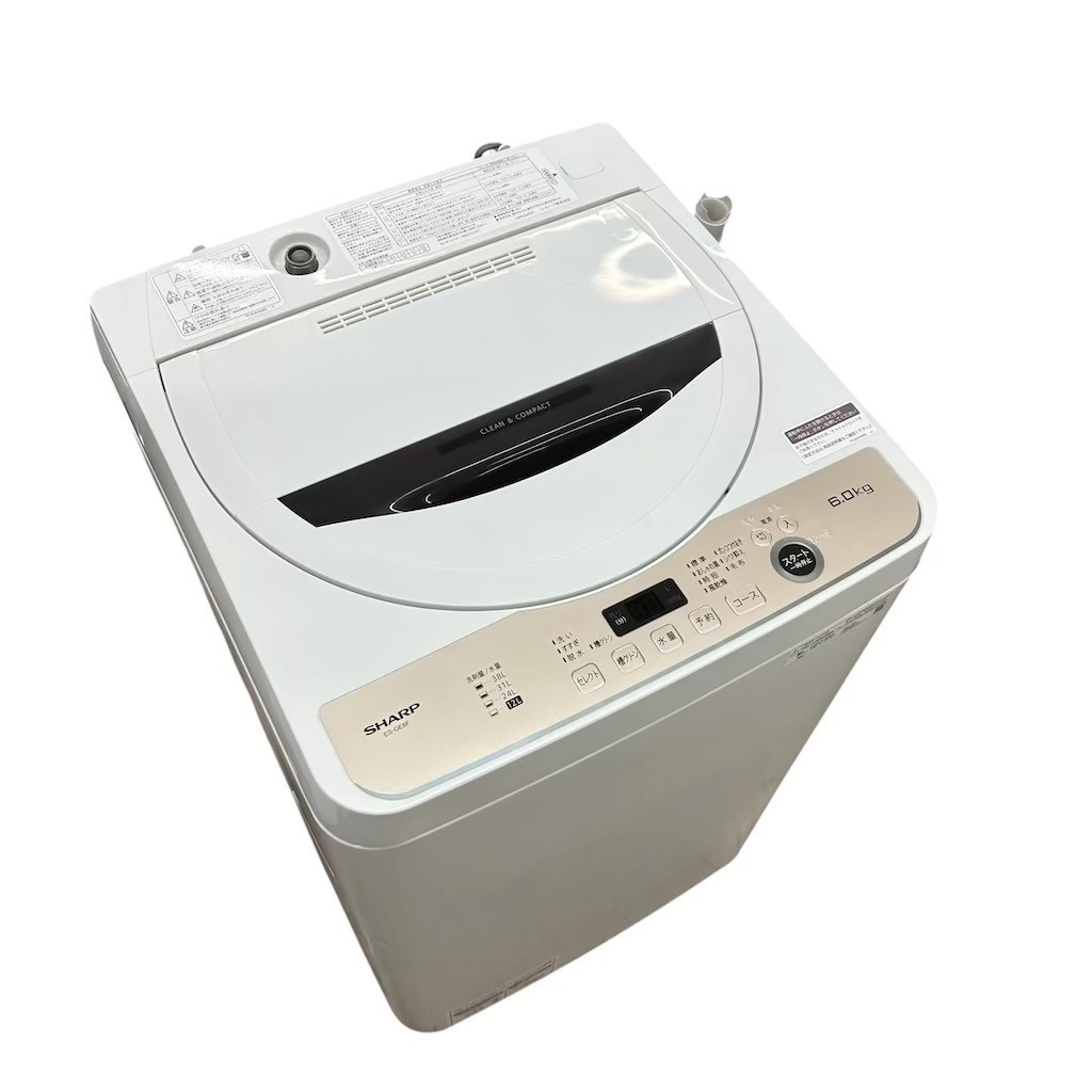 シャープ 6.0kg 全自動洗濯機 ES-GE6F-T 2022年製 穴なし槽 風乾燥 一人暮らし 単身用