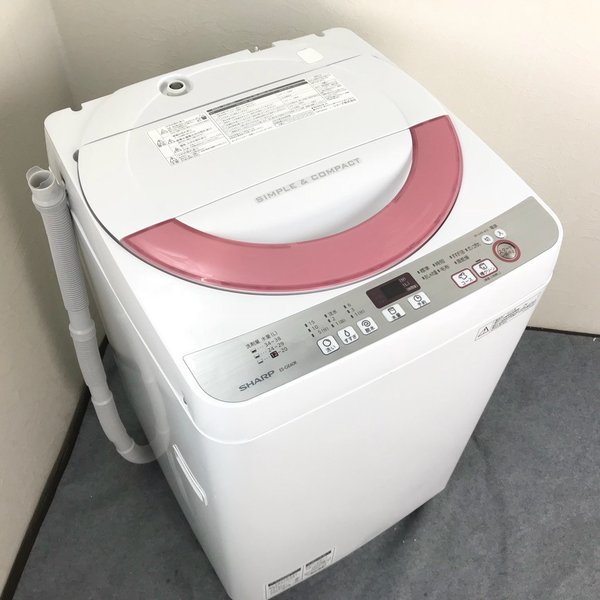 6.0kg 槽洗浄機能 全自動洗濯機 シャープ ES-GE60R-P ピンク 2015年