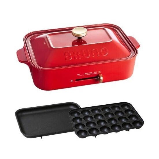 BRUNO ブルーノ コンパクトホットプレート レッド BOE021-RD たこ焼きプレート付き